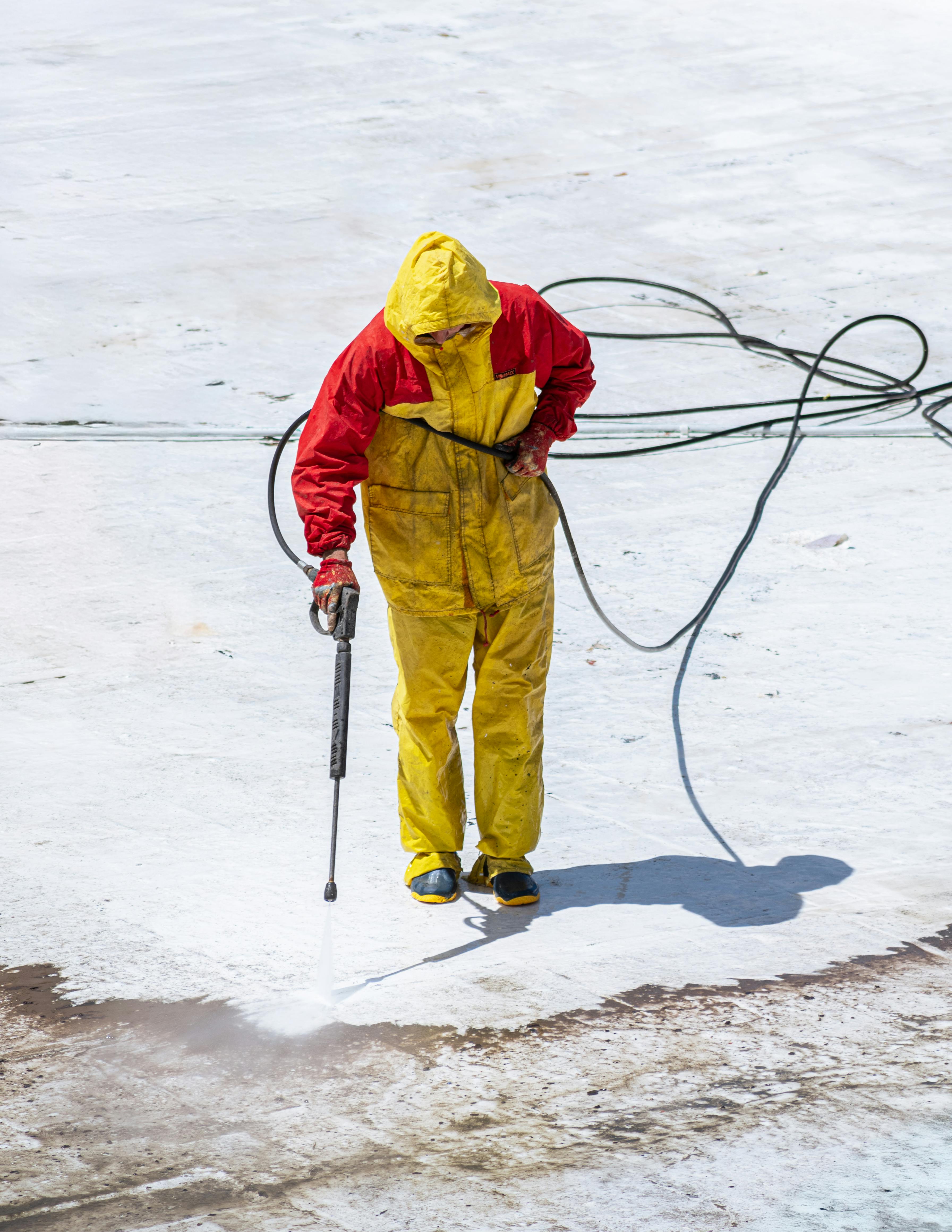 Power washing team preparing exterior cleaning equipment
